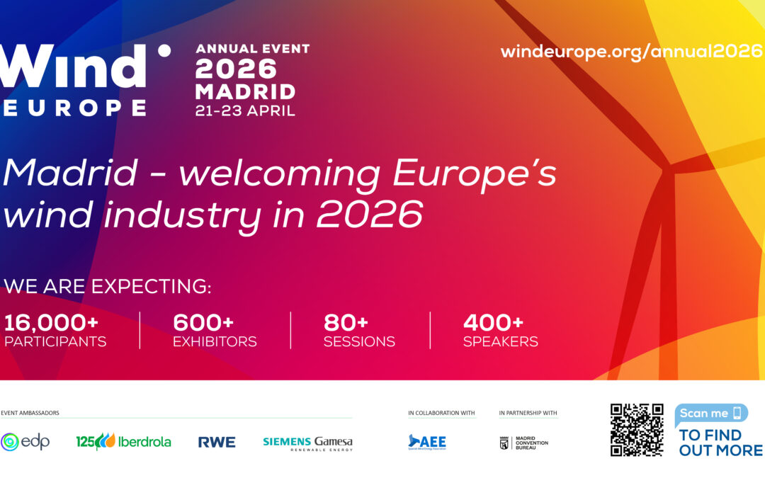 Bienvenido WindEurope Madrid y sus 16.000 profesionales. El mayor evento eólico llega a Madrid del 21 al 23 de abril